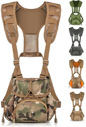 Boundless Performance Fernglas-Brusttasche – leichtes Bino-Geschirr mit Entfernungsmesser-Tasche, leises Jagd-Brust-Rig und Fernglas-Tasche mit MOLLE-System, Veteranenbesitz Ausrüstung, MultiCam