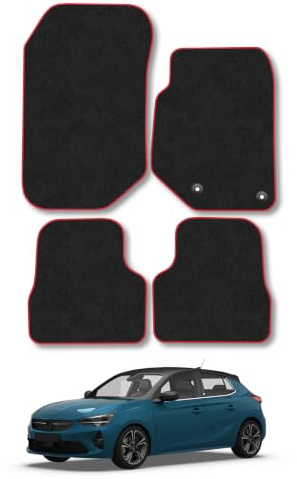 Vauxhall Corsa (2019+) Carpet Car Mats | Red Edge Trim Tailored Fit Floor Mats Full Coverage Protection Accessories Easy Clean Anti Slip Made in the UK