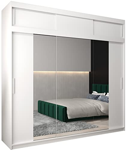 MEBLE KRYSPOL Kleiderschrank mit Spiegel Tokyo 2 - Garderobenschrank - Schrank Schlafzimmer - Mehrzweckschrank DREI Schiebetüren - Regalen - Flur Möbel - Kleiderstange Schrank - Allzweckschrank