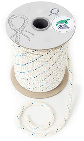 HonuNautic Ankerleine 30 m | 10mm Durchmesser | weiß mit blauem Kennfaden | 1350 kg Bruchlast | Polyester auf Spule | Boot Yacht Schiff Festmacher Tau Tauwerk