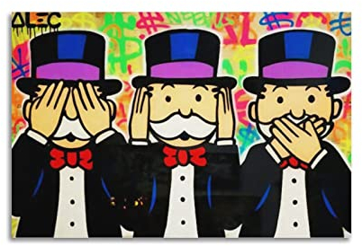 LIOONS Alec Monopoly Poster mit drei Affen, dekoratives Gemälde, Leinwand, Wandposter und Kunstbild, modernes Familien-Schlafzimmer, Dekoration, Poster, 20 x 30 cm