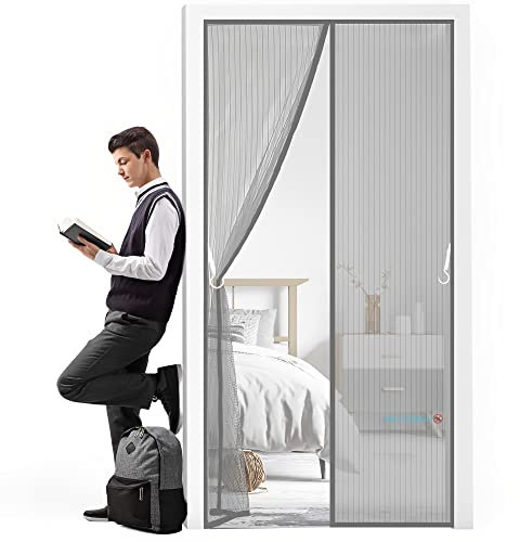 Door Mesh Curtain Screen for French Door Anti Cat Scratch, 65 x 210 cm Mosquito Door Anti Mosquito Bugs Easy Install for Double Door Patio French Door Mosquito Net(Grey)