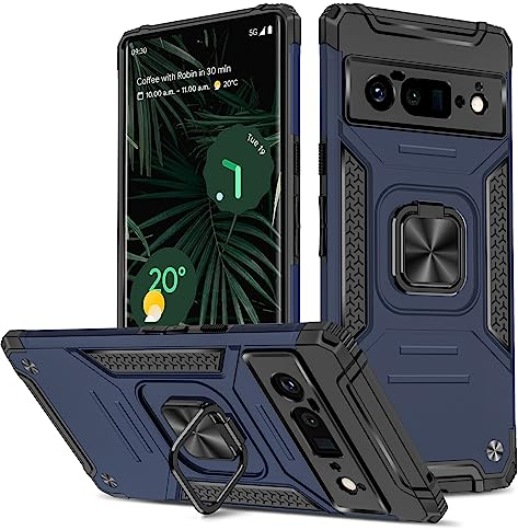 Btstring Hülle kompatibel mit Google Pixel 6 Pro, Militär Standard Stoßfest Handyhülle Case Hybrid Metall Ring Halter Schutzhülle Handy Hüllen Cover -Blau
