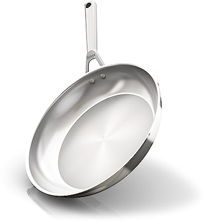 Ninja Everclad Commercial-Grade Stainless Steel 12 Fry Pan, Tri-Ply Pans, Oven Safe to 600°F, All Stovetops & Induction Compatible, Stainless, C90030