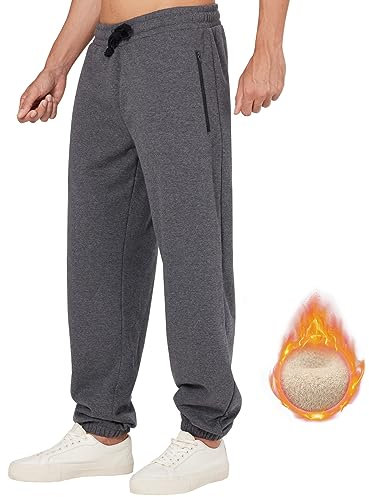 ineepor Jogginghose Herren Baumwolle Thermo Dicke Breite Jogginghosen Baggy Warme Fleece Gefütterte Weit Gym Sporthosen Winter Track Pants mit reißverschluss Taschen