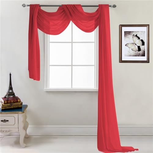 Lukery Hochzeit Vorhang Hochzeitsbogen, Querbehang Gardine Freihanddeko Himmelbett Vorhänge Stoff Tüll Transparent Voile Dekoration für Babyparty Party Hochzeit Taufe (52x216 Zoll,Rot)