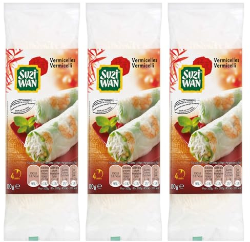 Suzi Wan Vermicelli di Soia Pronti in 4 Minuti Ideale per Involtini Primavera Piatti Orientali e Zuppe - 3 Confezioni da 100g