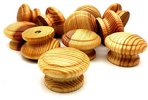 Pine KNOBS Large 45mm Deluxe Mushroom Wooden Kitchen Cupboard knobs Wood Cabinet Wardrobe Door Handles (Pack of 10)