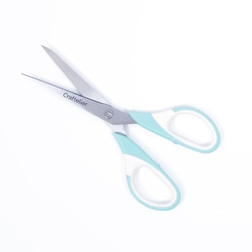 Craftelier - Tijeras Medianas Universales de Acero Inoxidable para Manualidades - Mango Ergonómico y Acabadas en Punta | Para Diestros y Zurdos | Tamaño Tijeras: 16,51 cm - Color: Turquesa y Blanco