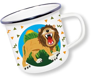 Deluxebase Anamelware Cute Collection - Lion Small 375ml Enamel Mug Great for Travel, Camping and Everyday Use. Reusable Cup for Coffee, Soup and Cold Drinks