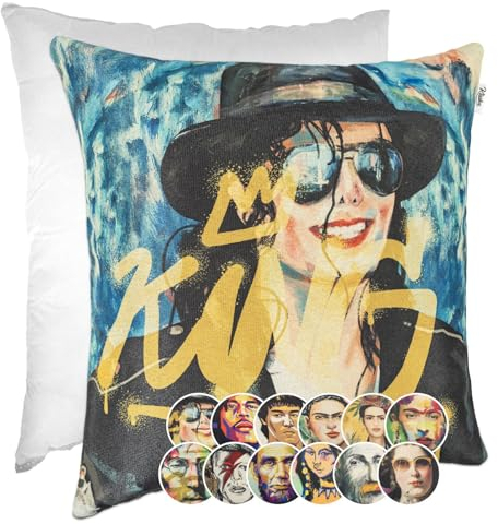 Kissenbezug Dekokissen Gobelin Kissen Sofakissen Kissenbezüge Kissenhülle Zierkissen Pop Art Motiv beidseitig Bedruckt Michael Jackson 40x40cm mit Füllung