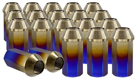 RISON-Titanium Radmuttern M12x1.25x44mm, 20 Stück Titan Radmutter mit Steckschlüssel Radbolzen Offenem Ende Kegelbund, Auto Modification Zubehör Lug Nuts für Hondas, Toyotas, Lexus, Mazda