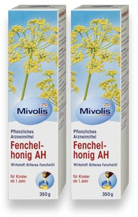 Fenchelhonig AH, 2 x 350 g Sirup gegen Erkältung & Husten - Wirkstoff bitteres Fenchelöl - Hustenlöser für Kinder ab 1 Jahr - Fenchelhonig flüssig von Mivolis