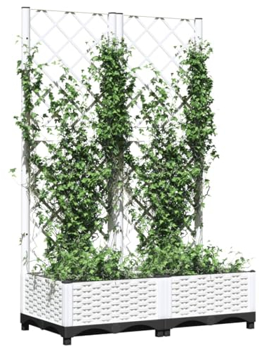 Kavolet Jardinière avec Treillis, Bac à Plantes, Pot de Fleurs - Blanc, 80 x 40 x 121,5 cm, PP