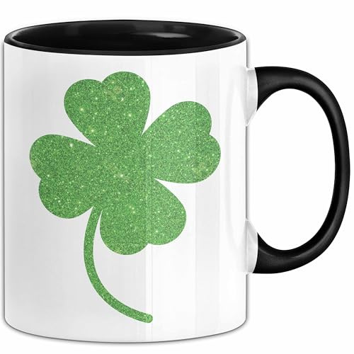 St Patricks Day Tasse Klee Kleeblatt Kaffee-Becher Irisch Irland Geschenkidee (Schwarz)