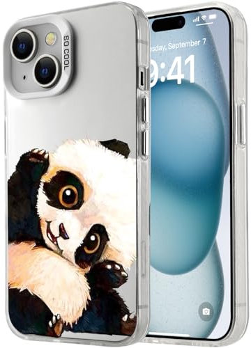 MAYCARI Cute Panda Case Compatible with iPhone 15 Plus for Girls Women, Girly Slim Thin Soft Shockproof Aesthetic Laser Protective Cover for iPhone 15 Plus