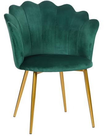 Modern Armchair Tub Chair, Velvet Vanity Dressing Table Chair with Curved High Back and Gold Plating Metal Legs for Bedroom, Living Room, Reading Nook, Green