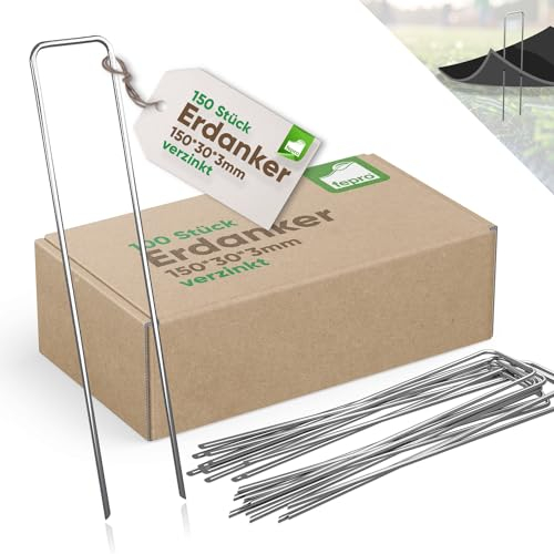 Fepro® 150x Erdanker verzinkter Stahl 150mm x 30mm Ø 2,7mm Unkrautvlies Gartenvlies Erdnägel Zeltanker Heringe Bodenanker Trampolin Zaun Garten Zelthering Kunstrasen