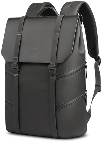 hk Laptop Rucksack Herren, Retro Schulrucksack für 15,6 Zoll Notebook Wasserdicht Anti-Diebstahl Tagesrucksack Damen Business Backpack für College Arbeit Reise, Schwarz
