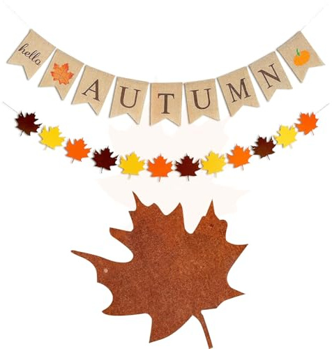 Jute-Banner mit Aufschrift Hello Autumn Letter, Ahornblatt-Girlande, hängende Banner für Herbstdekorationen, Thanksgiving, Festival, Party, Herbsternte, Wimpelkette, Heim- und Gartendekoration