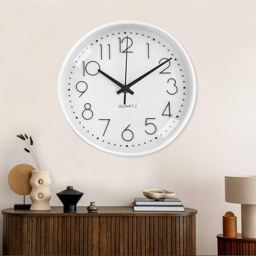 Gentpovth 8 Zoll 20 cm Wanduh, Ohne Tickgeräusche Wanduhr, mit Klare und farblose Glasscheibe, Weißer Rand und gut ablesbare Schwarze Zeiger, Schaffen Sie eine ruhige Umgebung, für Schule, Zuhause