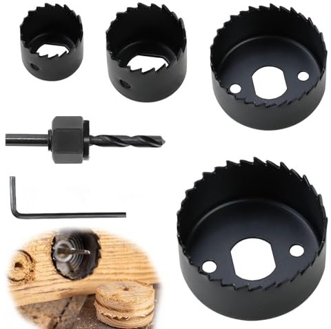 6PCS Bi-Metal Hole Saw Set, Circular Drill Bit Kit Black Carbon Steel Hole Saw Set Downlight Holesaw Spherical Door Lock Hole Opener Hole Saw Rustproof Tools for Plasterboard Plastic Wood