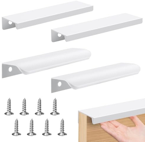 Taoduod Lot de 4 Poignée Invisible Blanche 120mm - Poignée Meuble en Aluminium Encastrée Avec Deux Modèles - Poignée de Porte Dissimulée Avec Vis
