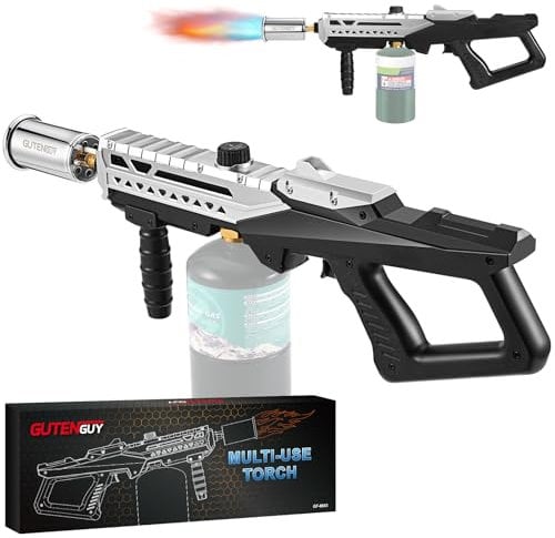 Gutenguy Powerful Propane Grill Torch Gun, Sous Vide Torch With Adjustable Flame, Flamethrower Gun Charcoal Lighter for BBQ, Campfire, Searing Steak, Cooking (Tank Not Included)