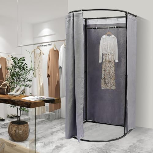 Umkleidekabine Freistehend, Tragbar Mobile Umkleidekabine mit Kleidungsständer, Vorübergehende Umkleideräume, Sichtschutz Vorhänge, für Büros, Bekleidungsgeschäfte, 100 x 95 x 200cm