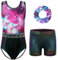 HUAANIUE Mädchen Kinder Gymnastikanzug Set Trikot + Shorts + Haarschmuck Ärmelloser Tanzanzug 3-14 Jahre (KHB373-Weiß Rot, 7-8 Jahre)