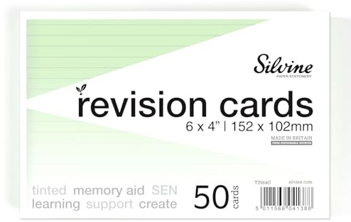 Silvine A6 Flash Cards, Revision & Study - Lined (50 Cards) (Green)