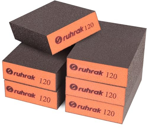 Sruhrak Schleifblock 12 Stück Hart Schleifschwamm, 120 Körnung Nass-Trocken-Wiederverwendbare Schleifpad für Holz, Kunststoff, Gipskarton und Metallpolitur