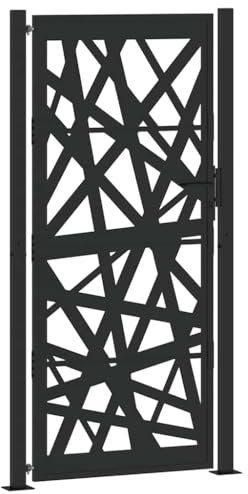 vidaXL Puerta de jardín de acero negra diseño luminoso 105x205 cm, puerta de cerca, puerta exterior, puerta de metal, puerta de seguridad