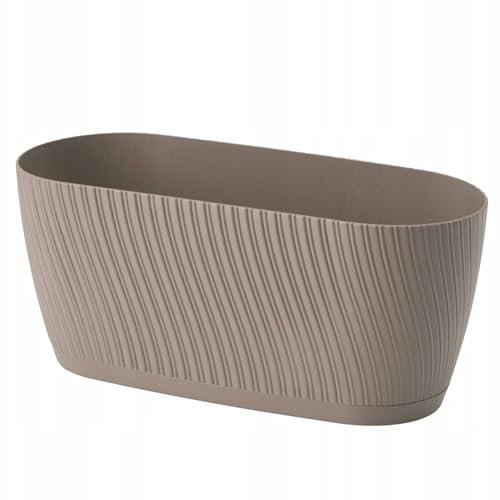 Trough Plant Pot Long Plastic Box Planter Succulent Garden Window Herb Flower Oval Textured Flowerpot (Taupe)