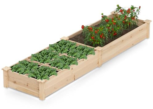 RELAX4LIFE Letto da Giardino Elevato, Letto da Giardino in Legno di 228 cm con 1 Scomparto Grande e 6 Scomparti Piccoli per Piante, Pittura Fai-da-Te Disponibile, per Giardino, Patio, Cortile, Prato