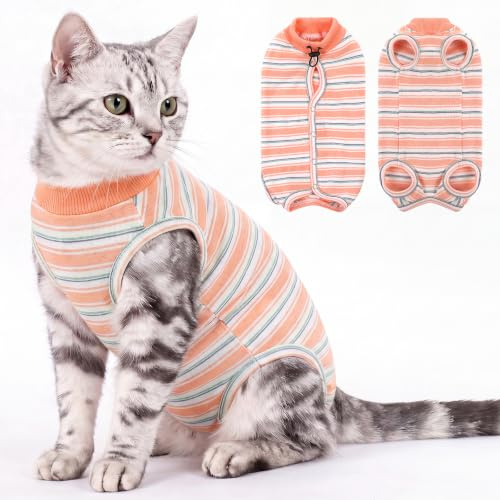 CITÉTOILE Katzenbody nach Op, Postoperative Katzenkleidung für Bauchwunden, Erholungsanzug Kleidung nach Der Operation Tragen, E-Halsband Alternative für Katzen Hunde, Orange, XS