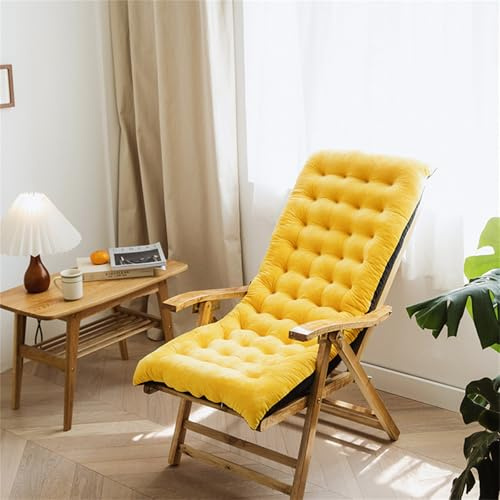AQCQDQ Auflagen Hochlehner, Deckchair Auflagen Für Gartenliegen, Baumwolle Feldbett Auflage, Sitzauflagen Gartenmöbel Hochlehner, Rechteckig Sonnenliege Kissen Für Rattanmöbel (Gelb,125x50x10 cm)
