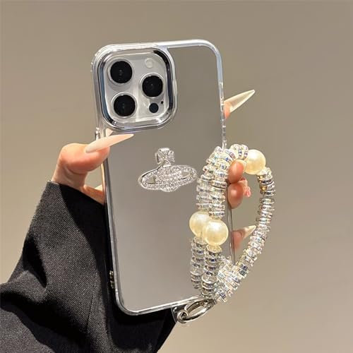 PONRFEKT for iPhone XS Max Case,for Women Girls Luxury Bling Butterfly Mirror Protective Cover Phone Case with Pearl Chain,SZXQ