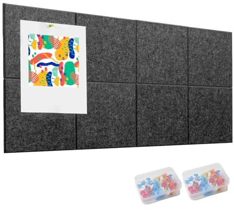 8 Stück Pinnwand Filz Selbstklebend, 30x30CM Große Pinnwand Selbstklebend mit Pinnnadeln, Dekorative aus Filz, Faltbare Fototafel, Memoboard Vision Board für Büro, Zuhause & Kinderzimmer