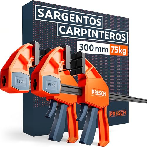 Presch Morsetti da falegname 300mm 2 pz - Set di morsetti con forza di serraggio di 75 kg - Acciaio al carbonio e corpo rinforzato in fibra di vetro per massima stabilità - Con funzione divaricazione