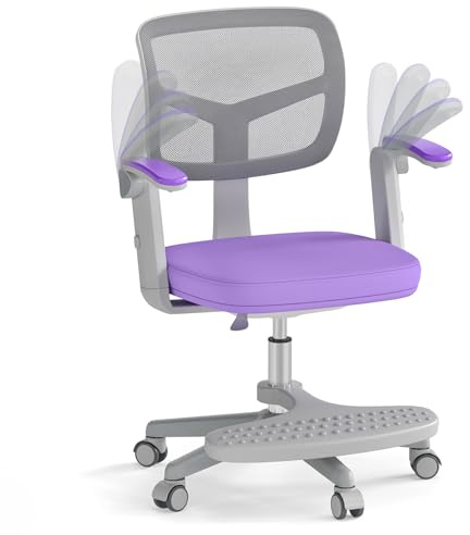 COSTWAY Schreibtischstuhl Kinder, Sitzhöhe 41-52 cm höhenverstellbar Kinderschreibtischstuhl mit klappbarer Armlehne & Fußstütze, Kinderdrehstuhl mit Rollen, Bürostuhl für Jungen & Mädchen ab 3 Jahren