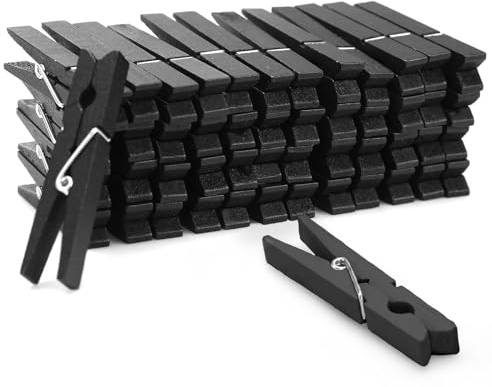 Pinzas de Madera para Ropa, Resistentes, Muelle Antióxido, Pack 50 | Sujeción Firme Incluso con Viento, Pinza de 7,5cm, Madera Lisa que No Daña los Tejidos, Negro