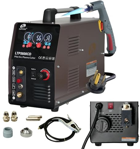 LOTOS Apex LTP5600CD Plasma Cutter with Built-In Air Compressor, 56A, 5/8 Clean (3/4 Sever), Drag-Cut Ready, Non-Touch Pilot Arc, App-Style LED Panel, Upgraded Torch, 1/2 Max with Internal Air