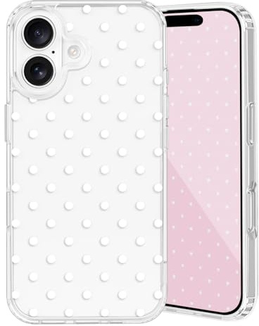 xoniery for iPhone 16 Case with Cute Clear Polka Dot Pattern Aesthetic Design Case for Women Girl Soft Slim Anti-yellowing TPU Shockproof Protective Transparent Cover - White