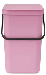 Brabantia Sort & Go Waste Bin 25L (Lilac Pink), Space-Efficient Plastic Recycle Container with Handle, Removable and Stay-Open Lid, Easy to Clean Kitchen Bin without Nooks and Rims