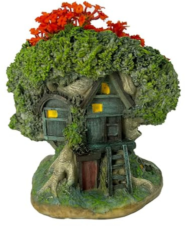 Swtgaah Deko Pflanztopf mit Baumhaus Design, Kunstharz Topf Grün für Sukkulenten 13x12x12cm, Zimmerpflanzen Übertopf für Home Deco, Balkon, Terrasse