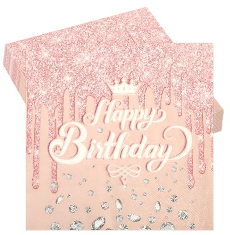 40 Servietten Geburtstag, Happy Birthday Servietten Rosa,Mädchen, Deko