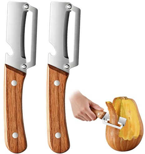 Set 2 Stainless Steel Peeler With Wooden Handle, Pelapatate in Acciaio Inox con Manico e Apribottiglie, Zero Snag Wooden Peeler, Pela Patate Multifunzionale in Acciaio Inossidabile, Affetta Verdure