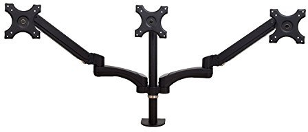GSA12T Gas-assisted Triple LCD Monitor Arm Stand w/VESA Brackets, Pole, Desk Mount Clamp, for three 15-24 Screens - in Black