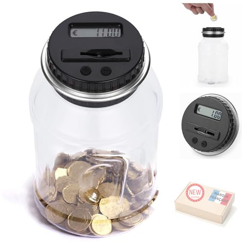 TAKIT Tirelire Electronique [Garantie 5 Ans] Compteur Numérique - Fonctionne avec Centimes, Euros, Billets - Calcul Automatique - Parfait pour Un Cadeau, Gris
